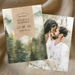 Save The Date Rustique Pine Tree Mountain Nature Adventure Photo