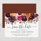 Save The Date Rustique rose Terracotta Bourgogne Rouge Floral Ma (Devant / Derrière)