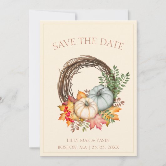 Save The Date Rustique Terracotta Automne Citrouille Mariage (Devant)