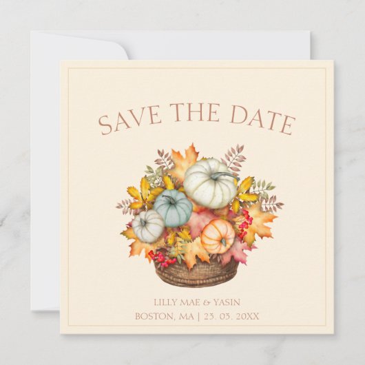 Save The Date Rustique Terracotta Automne Citrouille Mariage (Devant)