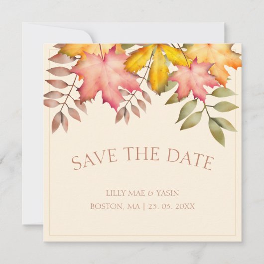 Save The Date Rustique Terracotta Automne Feuilles Mariage (Devant)