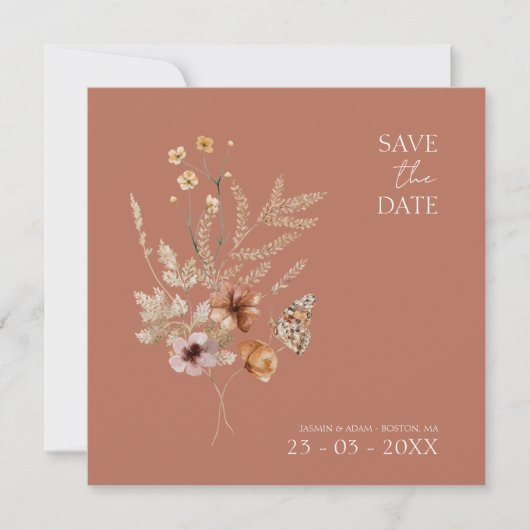 Save The Date Rustique Terracotta Automne Fleur sauvage Mariage (Devant)