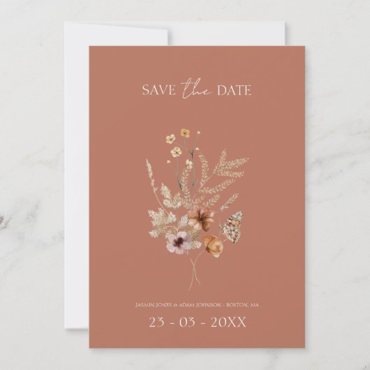 Save The Date Rustique Terracotta Automne Fleur sauvage Mariage (Devant)