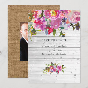 Save The Date Rustique Vintage Pink Peonies Mariage aquarelle
