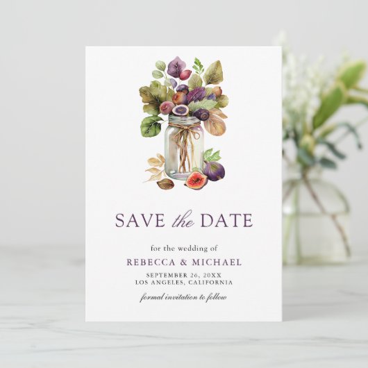 Save The Date Rustique violet Fig Mason Jar Mariage photo (Debout devant)