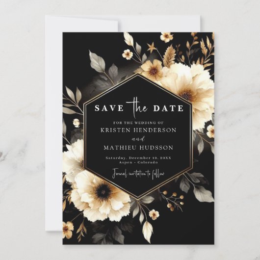 Save The Date Rustique Whimsical Gold et Mariage noir (Devant)