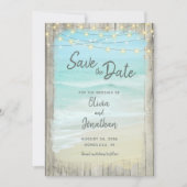 Save The Date Rustique Wood Beach Ocean Mariage Lights (Devant)