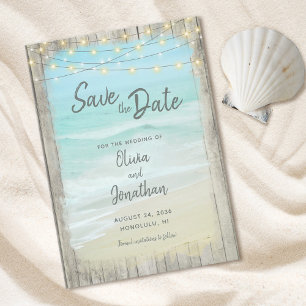 Save The Date Rustique Wood Beach Ocean Mariage Lights