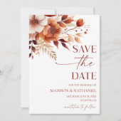 Save The Date Rusty Bourgogne Brown Floral Jardin Mariage (Devant)