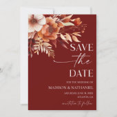 Save The Date Rusty Bourgogne Brown Floral Jardin Mariage (Devant)