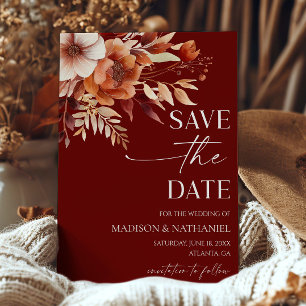 Save The Date Rusty Bourgogne Brown Floral Jardin Mariage