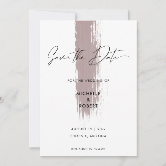 Save The Date Sable simple moderne Sable Teracotta Brush Strot (Devant)