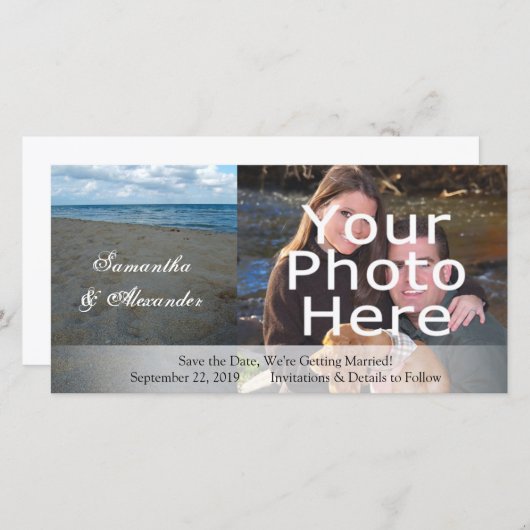 Save The Date Sables bleu et Brown ~ Mariage plage (Devant / Derrière)