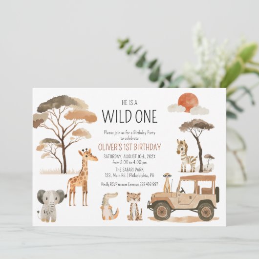 Save The Date Safari Wild One Boy 1er anniversaire (Debout devant)