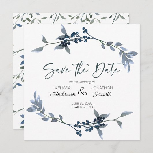 Save The Date Sage Argent Vert Élégant Floral Enregistrer La Dat (Devant / Derrière)