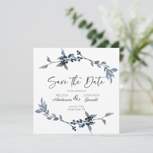 Save The Date Sage Argent Vert Élégant Floral Enregistrer La Dat (Debout devant)