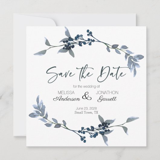 Save The Date Sage Argent Vert Élégant Floral Enregistrer La Dat (Devant)