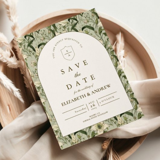 Save The Date Sage Botanical Arch Elegant Wedding