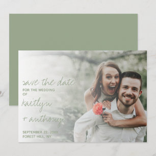 Save The Date Sage de script moderne Vert photo minimaliste