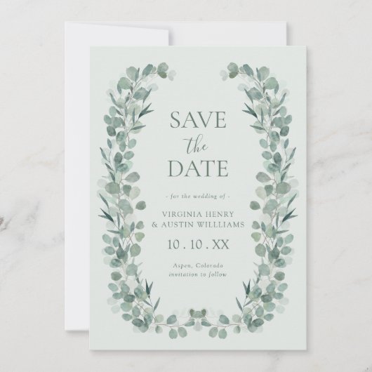 Save The Date Sage Eucalyptus Photo Enregistrer La Date (Devant)
