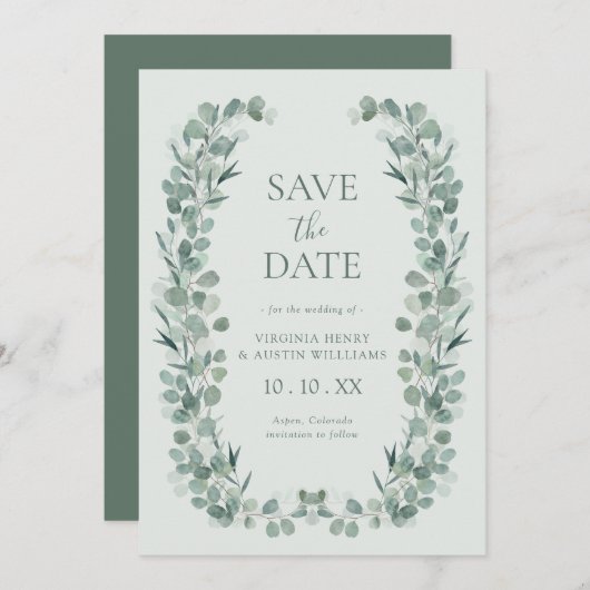 Save The Date Sage Eucalyptus Photo Enregistrer La Date (Devant / Derrière)