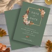 Save The Date Sage Fall Aquarelle Floral Gold Frame Mariage
