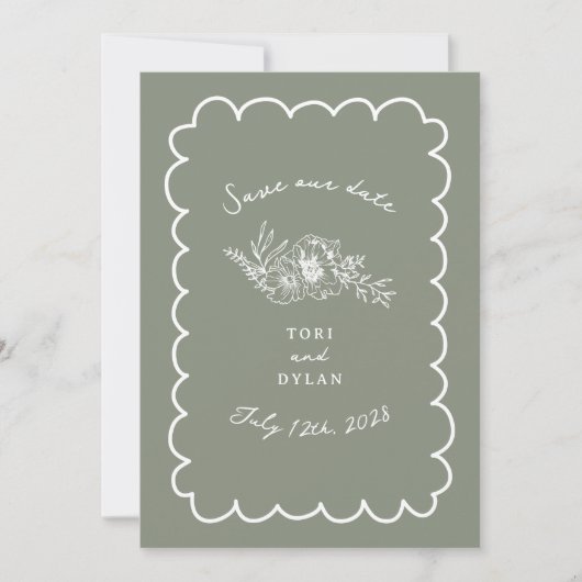 Save The Date Sage Floral Vert Botanique Enregistrer La Date (Devant)