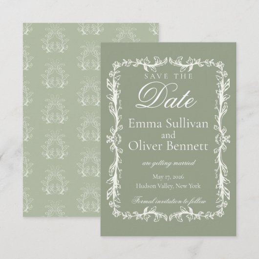 Save The Date sage green (Devant / Derrière)