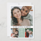 Save The Date Sage Green 3 Photo Collage Moderne Enregistrer la  (Devant)