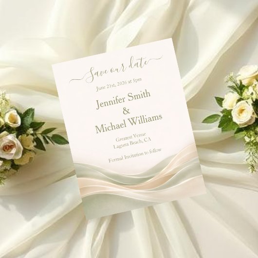 Save The Date Sage Green and Ivory 
