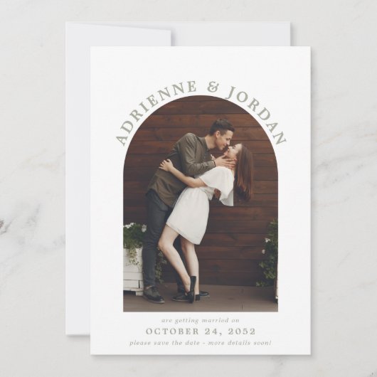 Save The Date Sage Green Arc moderne Photo Enregistrer la date (Devant)
