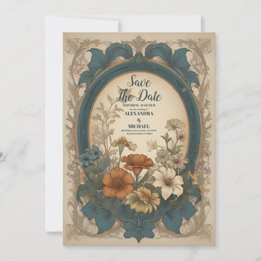 Save The Date Sage Green Art Nouveau Alphonse Mucha Mariage (Devant)