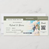 Save The Date Sage green Beach Bateau Passe mariage (Devant)