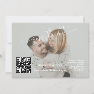 Save The Date Sage Green Calligraphie QR Code Mariage photo