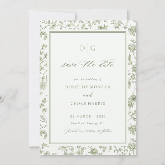 Save The Date Sage Green Chinoiserie Appartement Enregistrer La  (Devant)