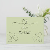Save The Date Sage Green Coeurs de calligraphie fantaisie Enregi (Debout devant)