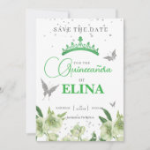 Save The Date Sage Green couronne Florale Papillons Quinceañera (Devant)