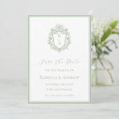 Save The Date Sage Green Crest Monogram & Photo  (Debout devant)