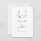 Save The Date Sage Green Crest Monogramme Mariage vert moderne (Devant)