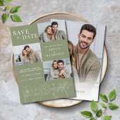 Save The Date Sage Green Elegant Floral Four Photo Mariage