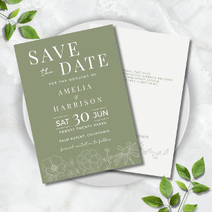 Save The Date Sage Green Elegant Floral Line Art Mariage