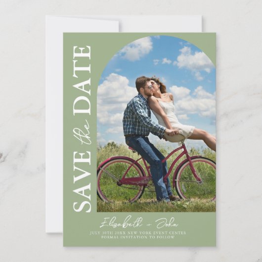 Save The Date Sage Green Elegant Photo Wedding Enregistrer La Da (Devant)