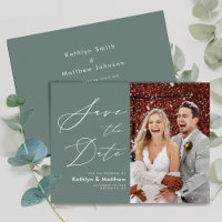 Sage Green Élégant Script Mariage photo moderne