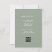 Save The Date Sage Green Elegant Texte et Photo Mariage QR Code (Dos)