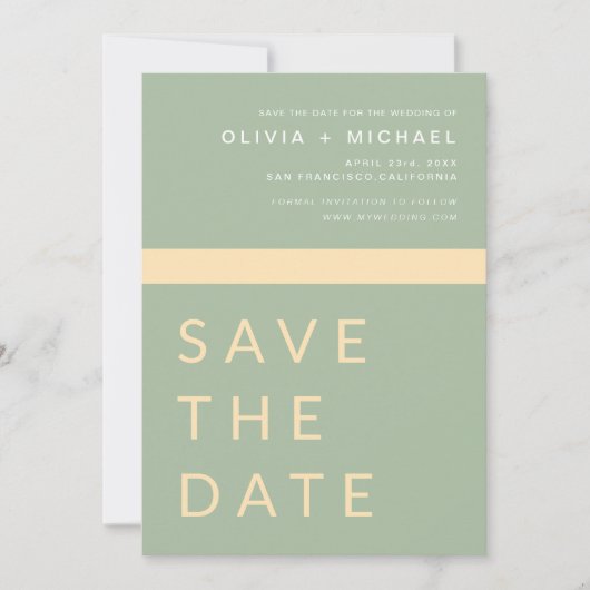 Save The Date Sage Green Enregistrer la date Elegant Gold (Devant)