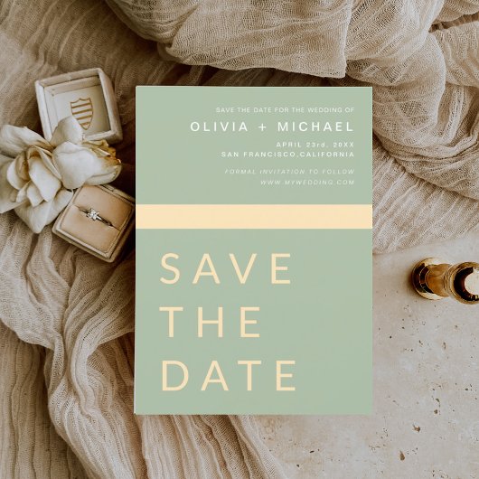 Save The Date Sage Green Enregistrer la date Elegant Gold