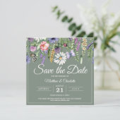 Save The Date Sage Green Fleurs sauvages Boho (Debout devant)
