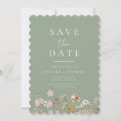 Save The Date Sage Green Fleurs sauvages Boho Enregistrer la dat (Devant)