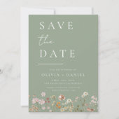 Save The Date Sage Green Fleurs sauvages Boho Enregistrer la dat (Devant)