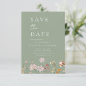 Save The Date Sage Green Fleurs sauvages Boho Enregistrer la dat (Debout devant)